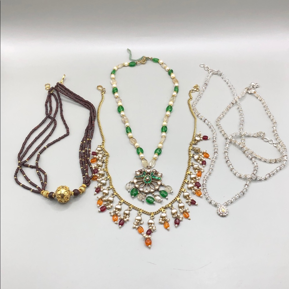 Exotic South Asian India Boho Festival Jewelry Bundle Necklace Bracelet Anklet